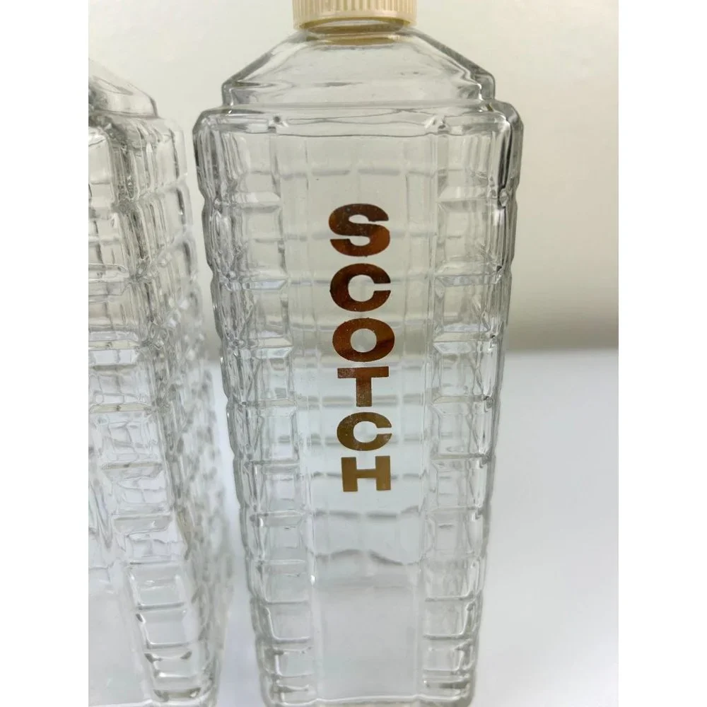 Vintage MCM Mid-Century KAROFF Whiskey & Scotch Clear Glass Barware Bottles
